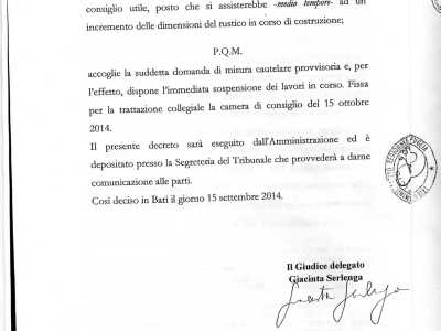 ... pagina 4. La sentenza in cui si dispone l'immediata sospensione dei lavori in corso 