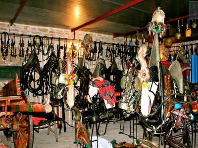 Nella prima tappa, in una stanza stracolma di eccentrici accessori equestri come testiere, redini e capezze dai mille colori, riconosciamo anche un carretto siciliano originale dipinto con sgargianti decorazioni