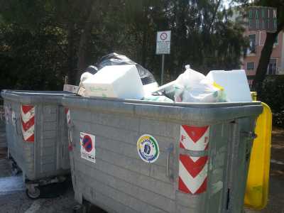Cassonetto della plastica pieno gi� dalla prima mattina