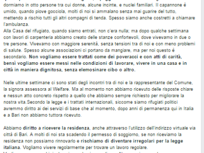 La lettera dei migranti 