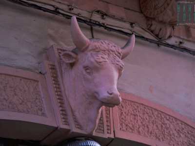 Un mascherone apotropaico che riproduce l'immagine di un toro e che si ispira alle effigi delle monete dell'antica Ceglie del Campo