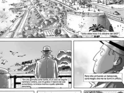 Una tavola tratta da Delitto d'autunno con scorci della Taranto degli anni 50