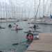 I giocatori del Cus si preparano per l'inizio dell'allenamento nella zona portuale
